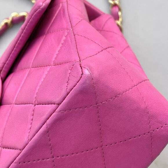 Chanel Small Square Classic Flap Pink Lambskin Leather 24k Gold Plates Hardware - Picture 5 of 16